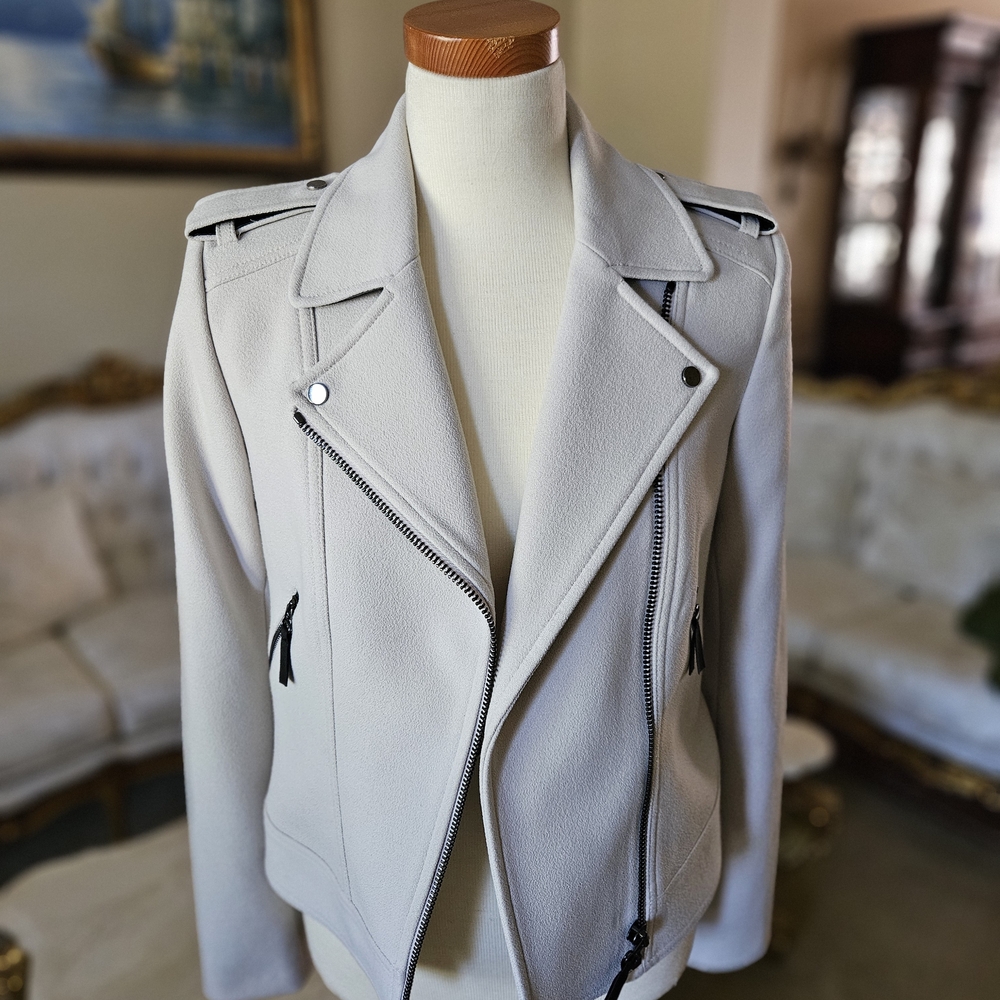 Ann Taylor Light Cream Ecru Gray Moto Jacket